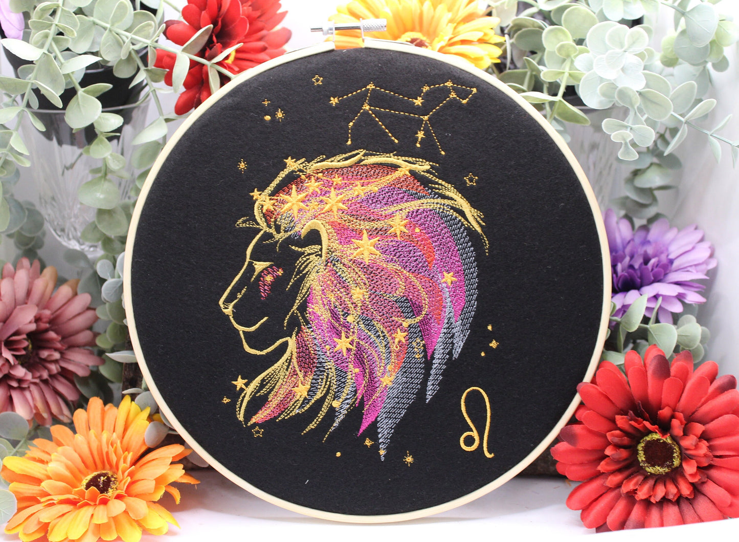 Leo Star Sign Constellations, Astrology Horoscope Embroidery Hanging Zodiac Gift, Baby Shower Gift, New Age Tarot Star Sign Wall Art,