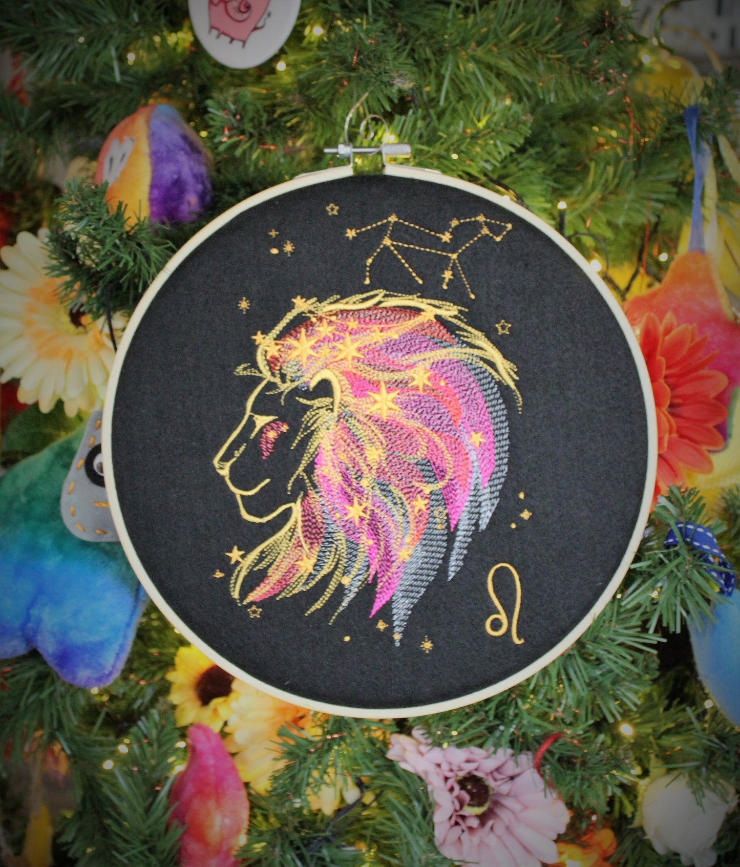 Leo Star Sign Constellations, Astrology Horoscope Embroidery Hanging Zodiac Gift, Baby Shower Gift, New Age Tarot Star Sign Wall Art,