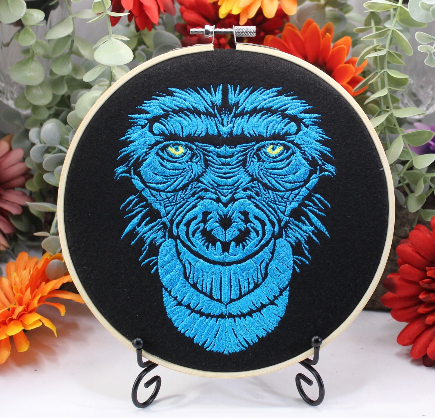 Gorilla Head Art Hoop forAnimal and Nature Lovers, Mountain Gorilla, Monkey, Environmentalists, Wildlife Wall Art, Chimpanzee Art