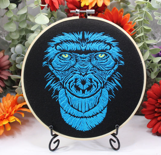 Gorilla Head Art Hoop forAnimal and Nature Lovers, Mountain Gorilla, Monkey, Environmentalists, Wildlife Wall Art, Chimpanzee Art