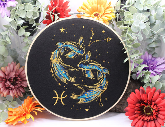 Pisces Zodiac hoop Art,  Water Element, Birthday Gift, Astrology Present, Gift for Sister, Baby Shower , Present suitable for all occasions