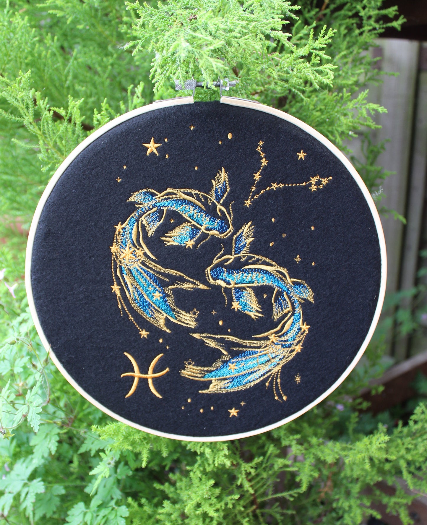 Pisces Zodiac hoop Art,  Water Element, Birthday Gift, Astrology Present, Gift for Sister, Baby Shower , Present suitable for all occasions