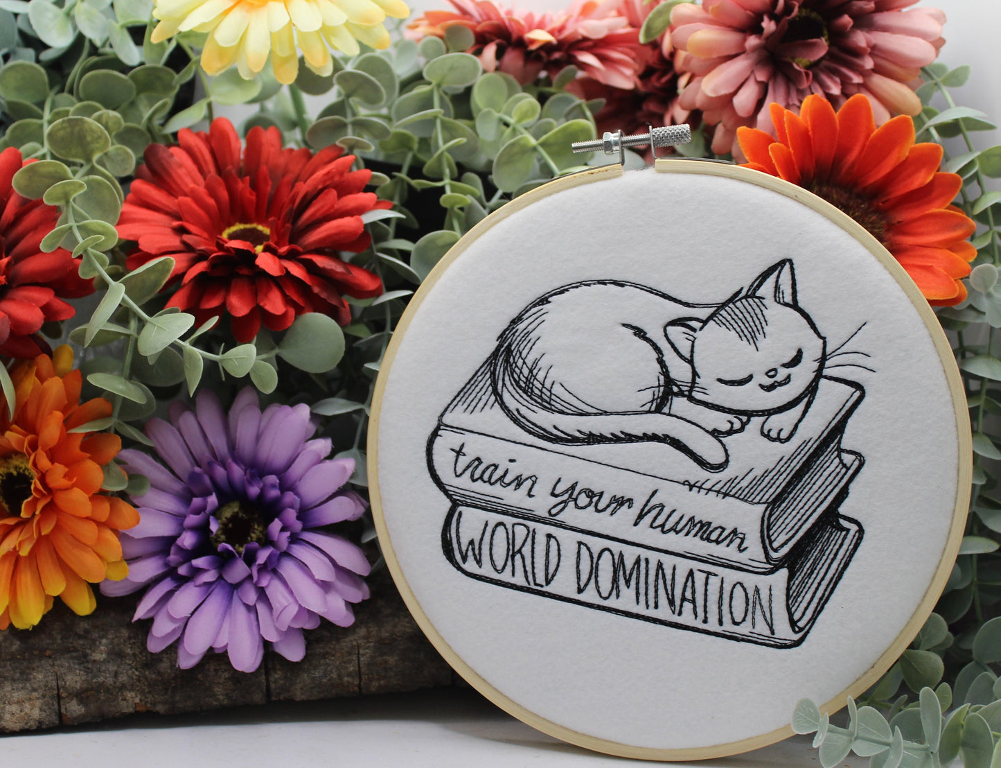 Cat World Domination Fabric Hoop,  Cat Wall Art, Thank you Gift, Crazy Cat Lady, Cat Poster, Sleeping Cat gift, Christmas Gift