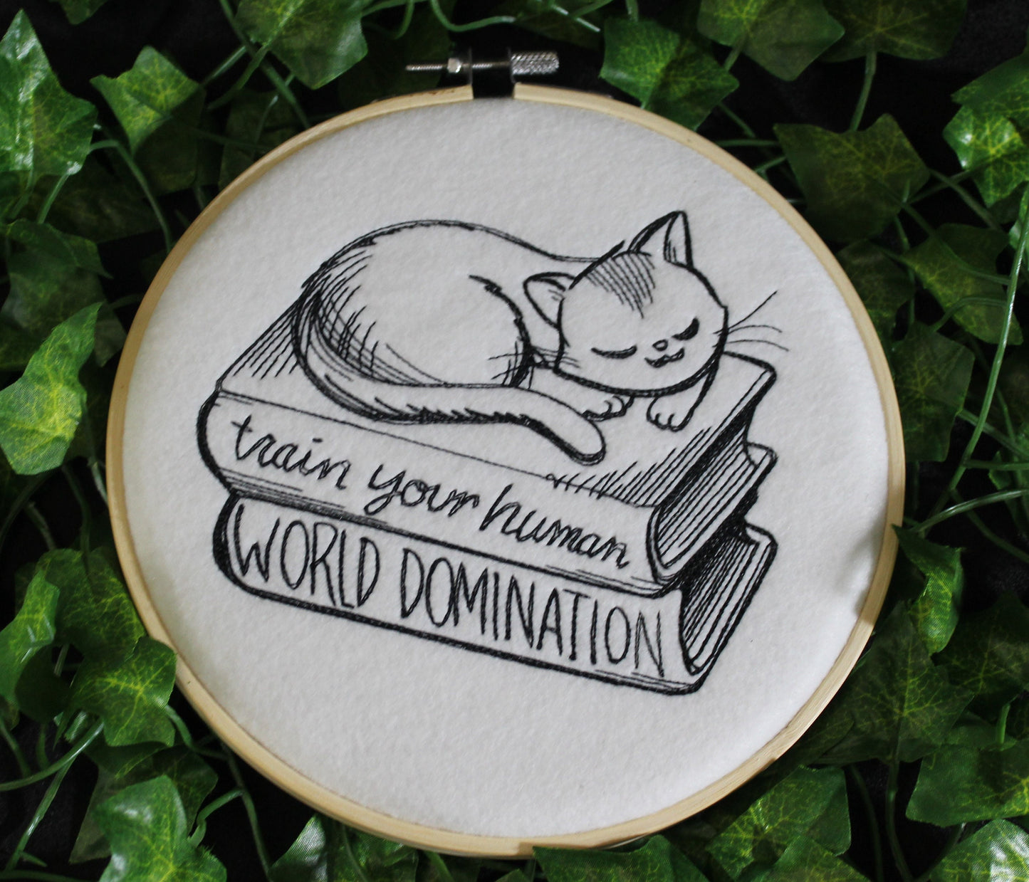 Cat World Domination Fabric Hoop,  Cat Wall Art, Thank you Gift, Crazy Cat Lady, Cat Poster, Sleeping Cat gift, Christmas Gift