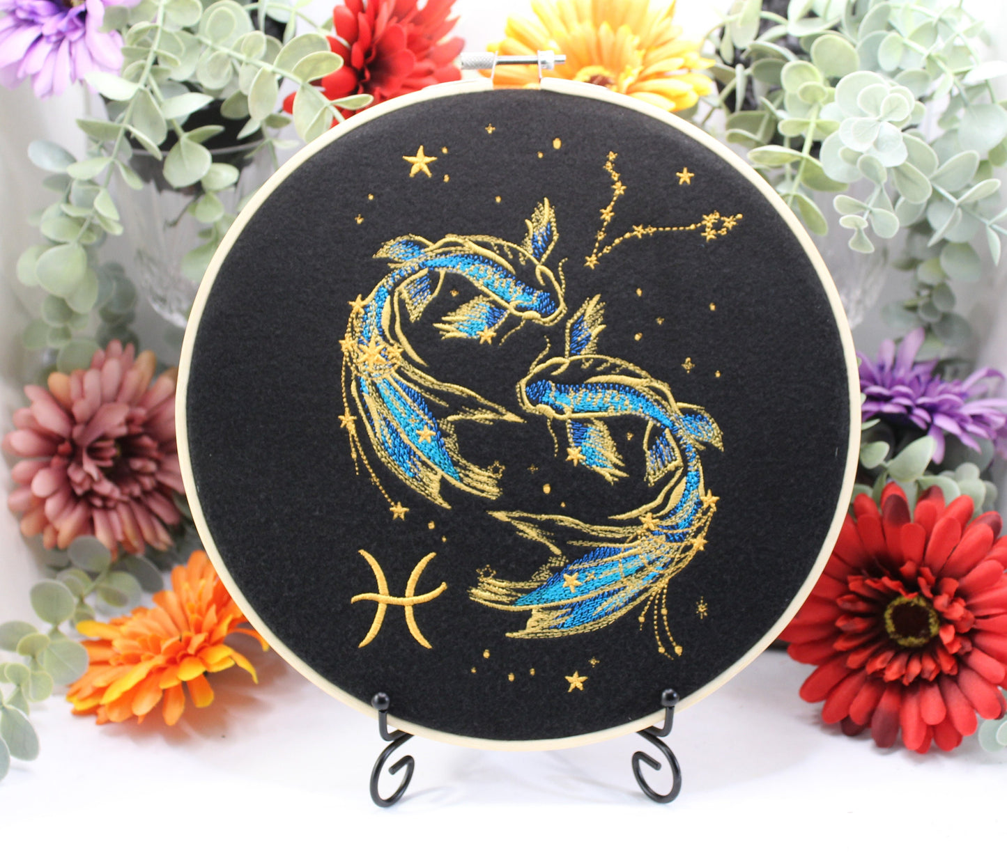 Pisces Zodiac hoop Art,  Water Element, Birthday Gift, Astrology Present, Gift for Sister, Baby Shower , Present suitable for all occasions