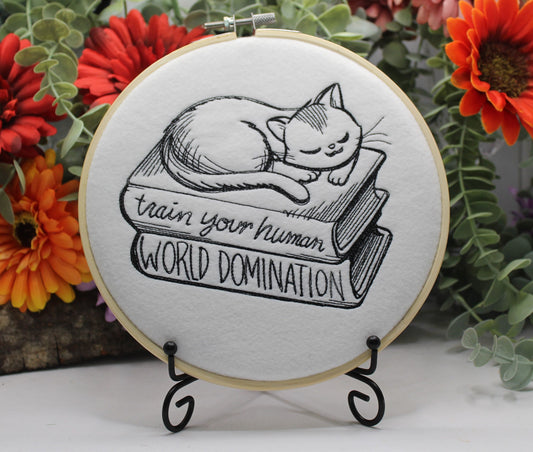 Cat World Domination Fabric Hoop,  Cat Wall Art, Thank you Gift, Crazy Cat Lady, Cat Poster, Sleeping Cat gift, Christmas Gift