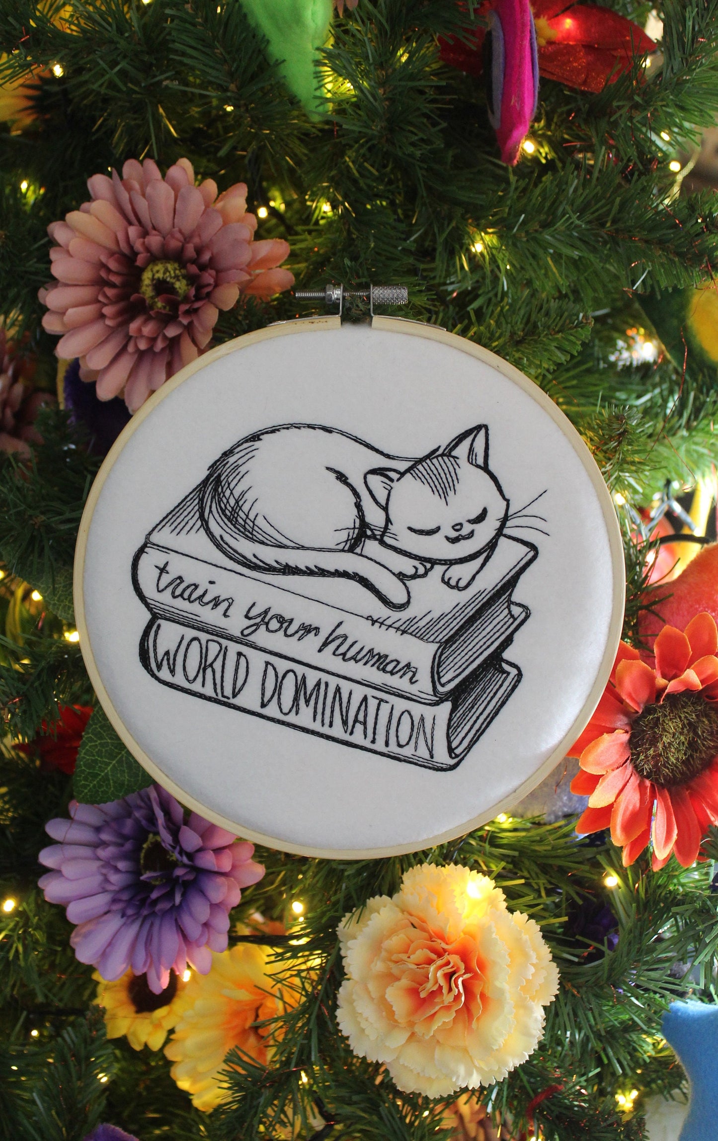 Cat World Domination Fabric Hoop,  Cat Wall Art, Thank you Gift, Crazy Cat Lady, Cat Poster, Sleeping Cat gift, Christmas Gift