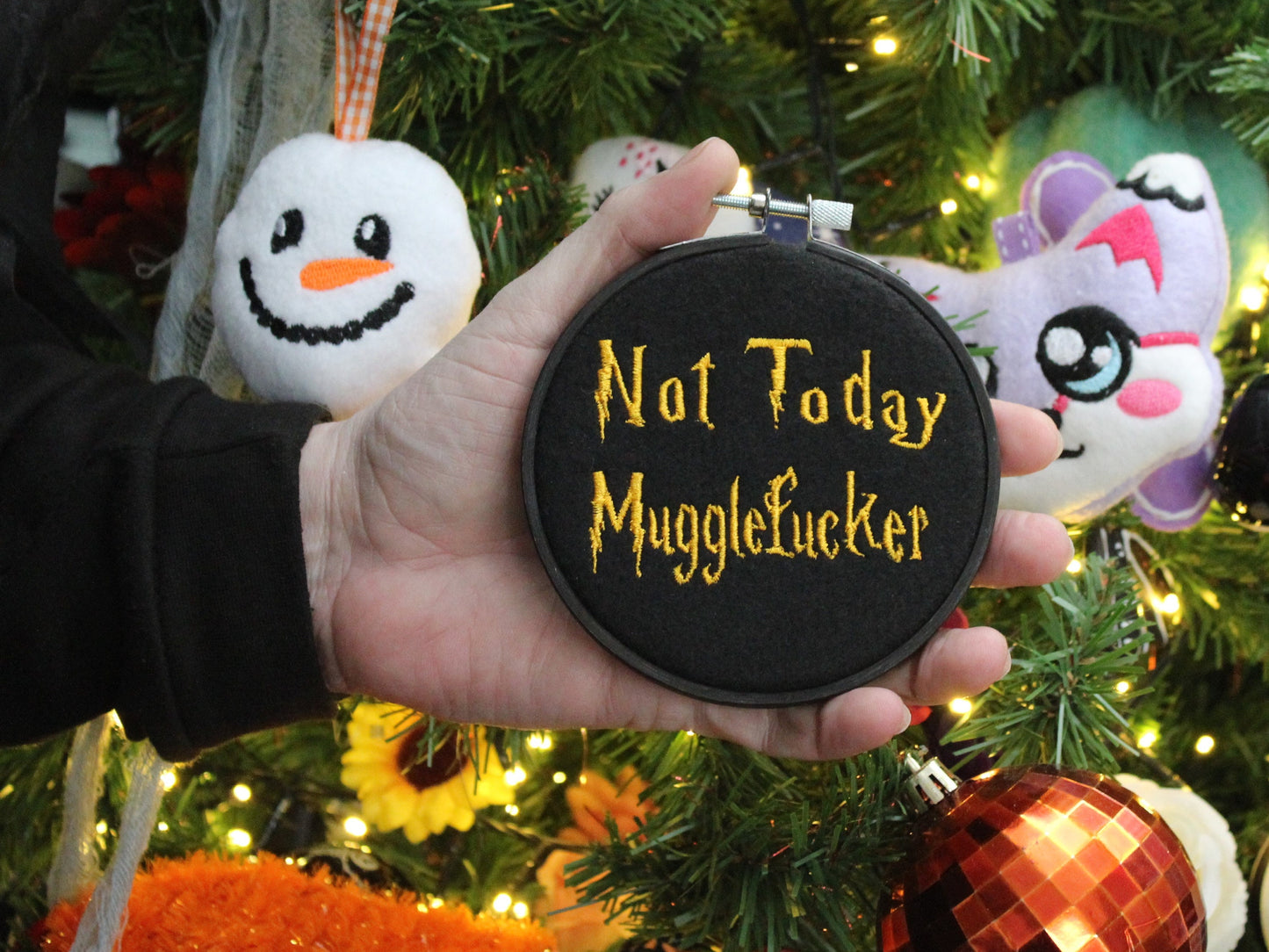 Not today Mugglefucker, Harry Potter Ornament, Hogwarts Decoration, Rude Humour, Mood Art, Hooped Embroidery, Wizards and Witches, Halloween