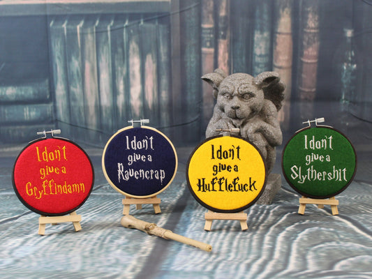 Set of 4 Harry Potter Quote Embroidered Naughty Art Hoops, Hogwarts Decoration, Rude Humour, Mood Art, Christmas, Quidditch, Halloween Gift