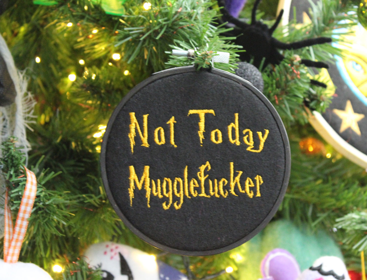 Not today Mugglefucker, Harry Potter Ornament, Hogwarts Decoration, Rude Humour, Mood Art, Hooped Embroidery, Wizards and Witches, Halloween