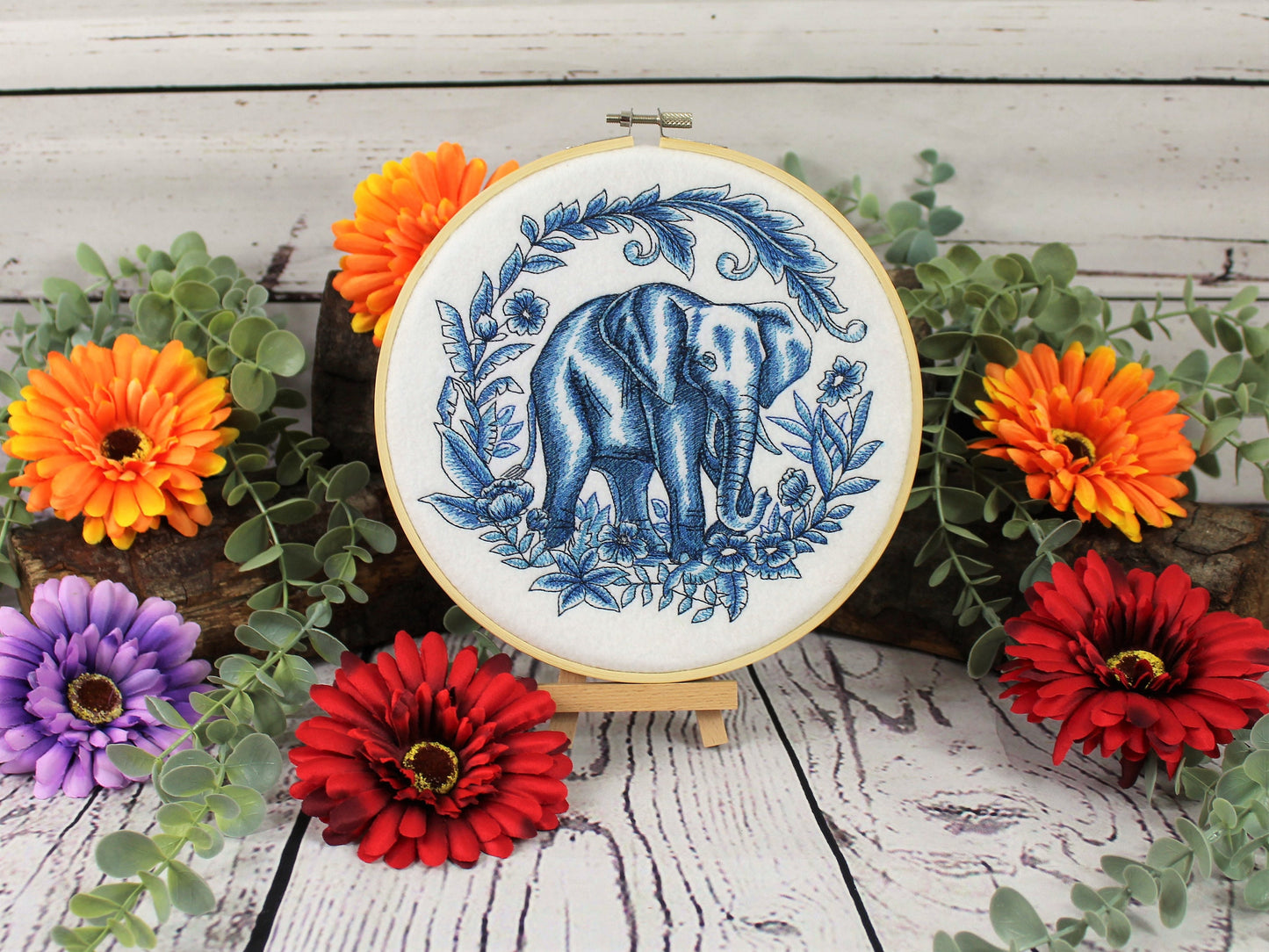 Delft Blue Elephant Hoop, African Elephant, Gift for Mum, Safari Wall Deco, Elephant Lovers Gift, Safari Themed Gift, Fathers Day Gift