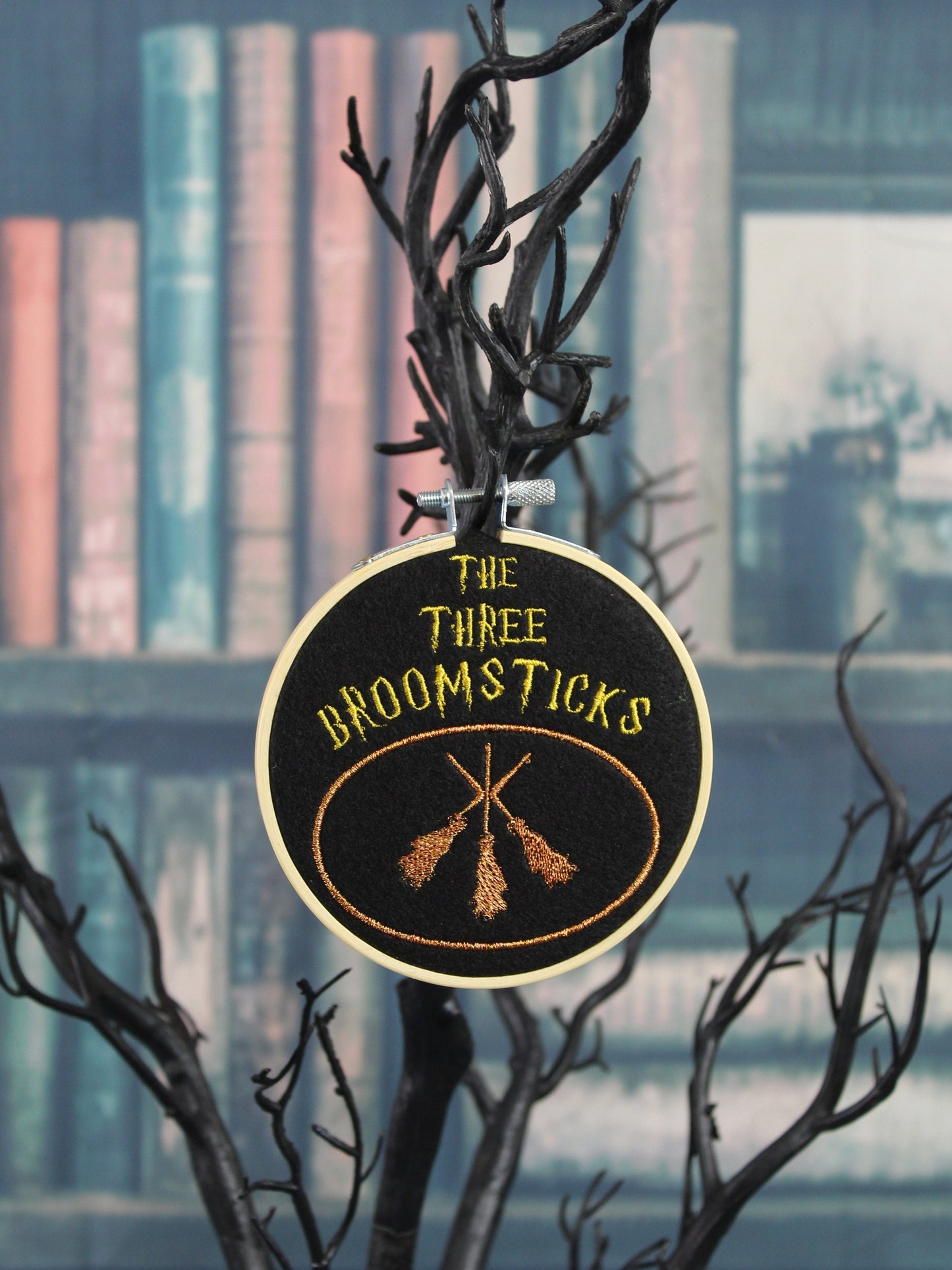 Harry Potter The Three Broomsticks Sign, Embordered Hoop, Hanging Ornament, Wizard Sign, Movie Gift, Harry Potter Film, Birthday Gift