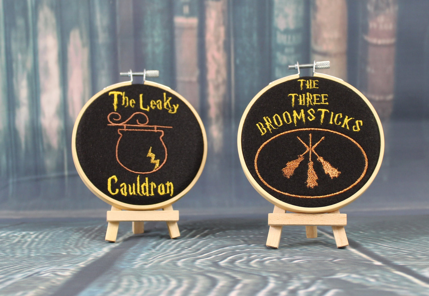 Harry Potter The Three Broomsticks Sign and The Leaky Cauldron Sign Embordered Hoop, Wizard Signs, Movie Gift, Harry Potter Film Decoration