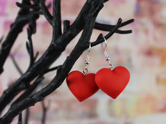 Heart Earrings, Dangle Earrings, Red Heart, Valentines Gift, Kawaii Heart Earrings, Romantic Gift, Girlfriend Gift,