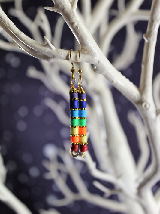 Rainbow Dangle Earrings, Rainbow Jewellery,  Drop Earrings, Gift for Her, Secret Santa, Unique and Eye-catching Earrings, Bold and Bright