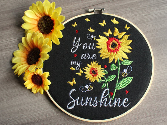 You Are My Sunshine, Inspirational Quote, Back to School, Good Luck Gift,  Embroidered Art Hoop, Unusual Anniversary Gift, Birthday Gift,