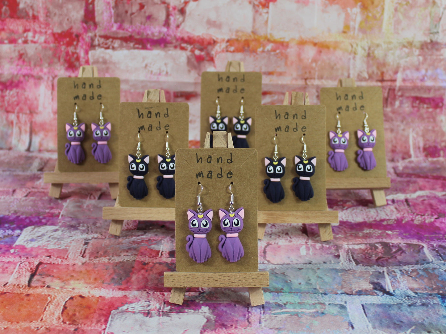 Black Cat Earrings, Purple Cat Earrings, Cat Lovers Gift, Good Luck Gift, Crazy Cat Lady Gift, Mystic Cat Earrings, Teachers Cat, Kawaii Cat