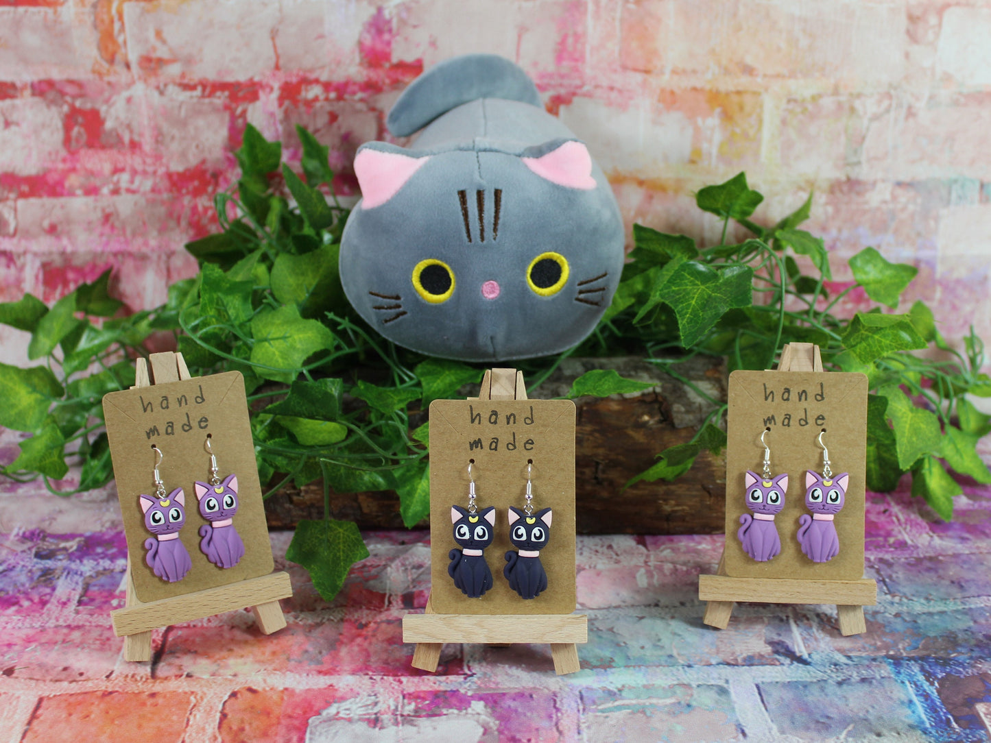 Black Cat Earrings, Purple Cat Earrings, Cat Lovers Gift, Good Luck Gift, Crazy Cat Lady Gift, Mystic Cat Earrings, Teachers Cat, Kawaii Cat