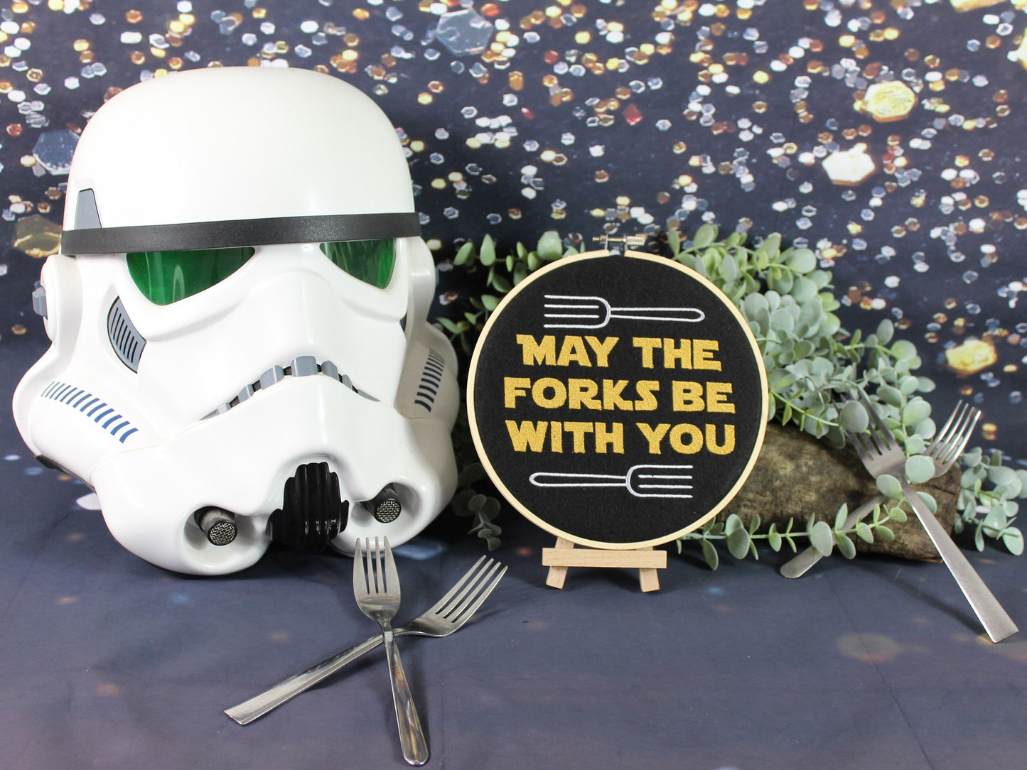 May the Forks Be with You Funny Star-Wars Wall Art, The Mandalorian, Star Wars Sign for Dad, Mum, Brother, Friendship Gift, Geek Movie Gift