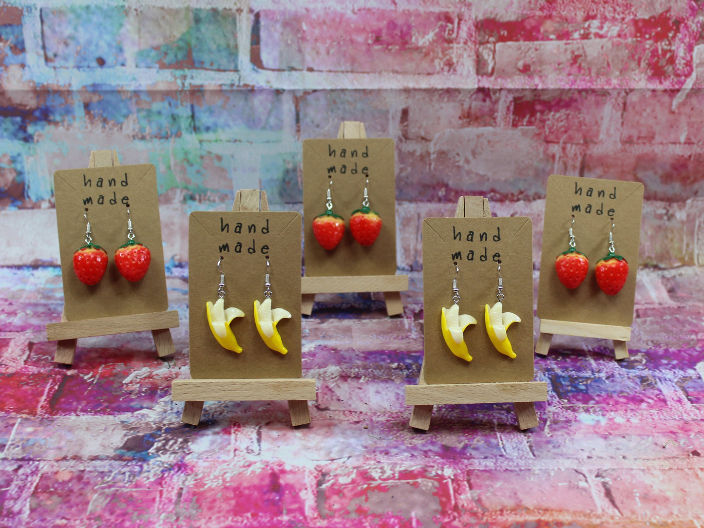 Banana Earrings, Strawberry Earrings Peeled Bananas Earrings. Unusual Cute Funny Kawaii Fruit Earrings, Friendship Gift, Fruit Earrings