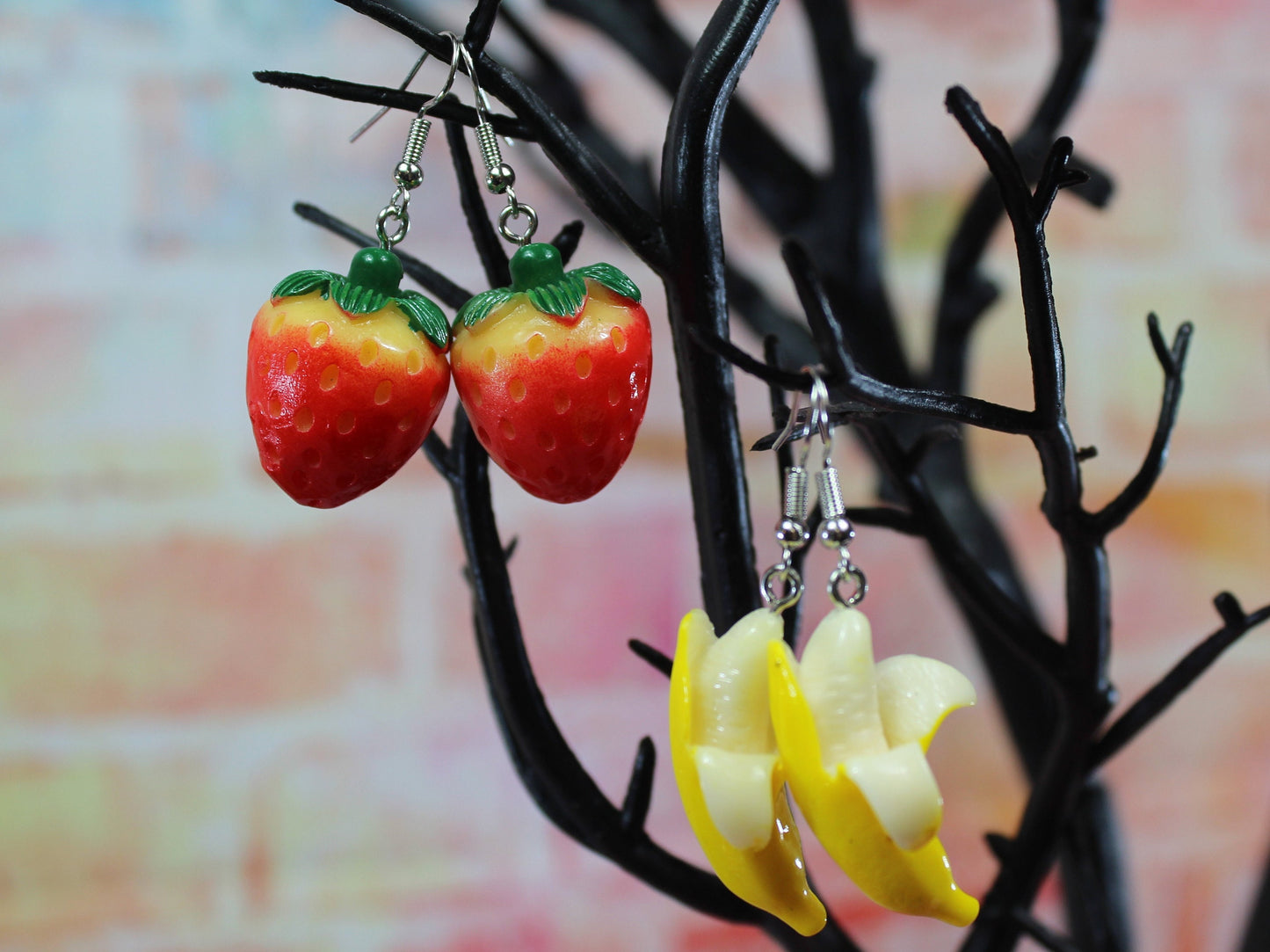 Banana Earrings, Strawberry Earrings Peeled Bananas Earrings. Unusual Cute Funny Kawaii Fruit Earrings, Friendship Gift, Fruit Earrings