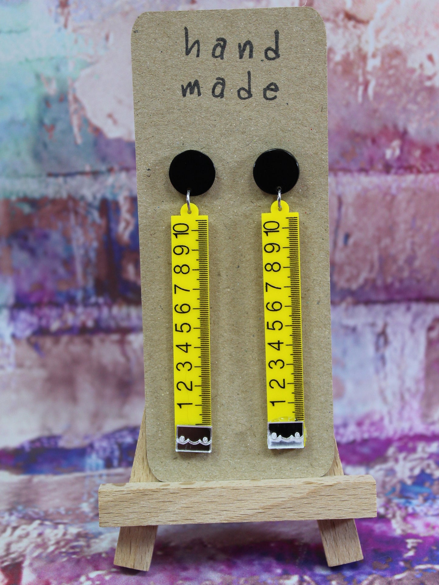 Tape measure Earrings, Great British Sewing Bee, Tape Measure Dangly Earrings, Gift for Knitter, Quirky Yellow Measuring Tape Earrings