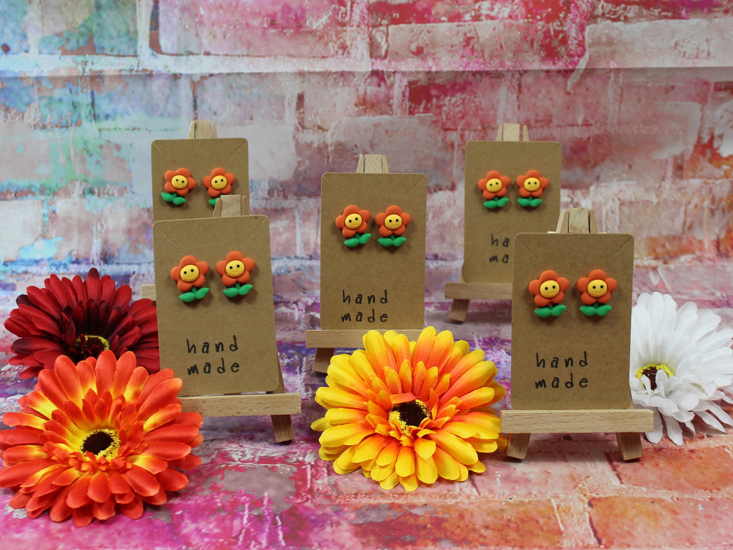 Flower Stud Earrings, Orange Flower Earrings, Festival Accessories, Daisy Studs, Flower Power Gift, Gardeners Gift, Nature Earrings