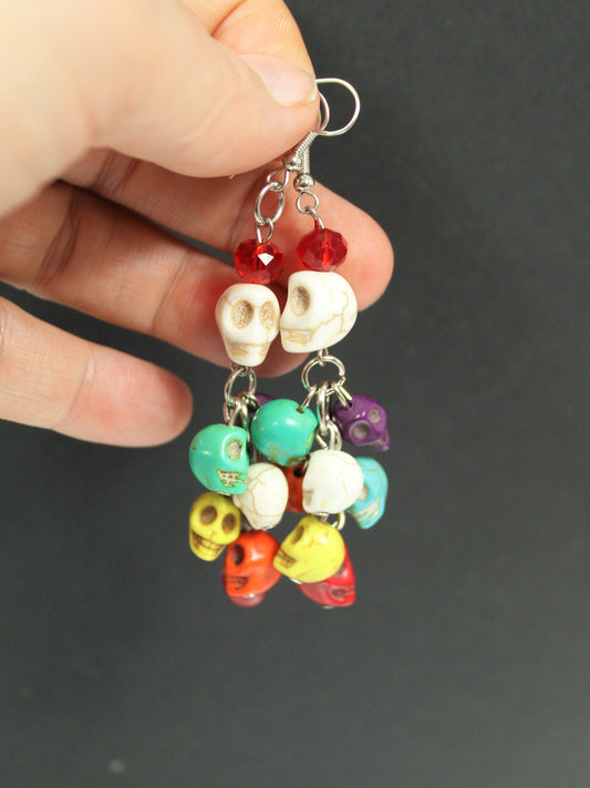 Skull Dangle Earrings, Day Of The Dead Jewellery, Spooky Earrings, Friendship Gift, Cosplay Earrings, Kawaii Skull Earrings, Valentines Gift