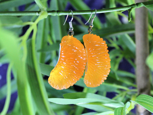 Orange tangerine earrings, Tangerine Segment Dangle Earrings, Fruit Slice Earrings, Fruit salad Earrings, Christmas Earrings, Kawaii Fruit