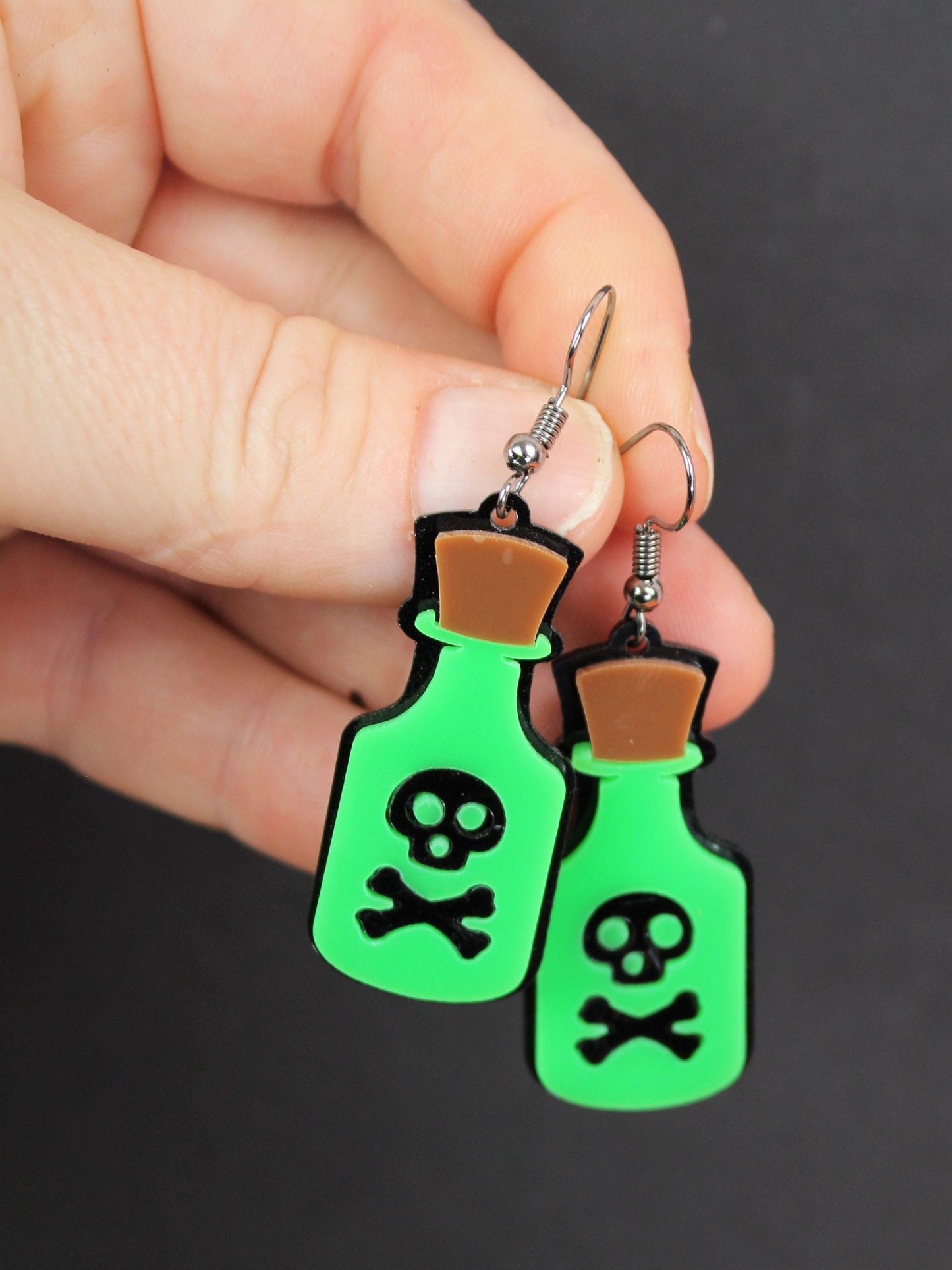 Poison Bottle Earrings, Pagan Gift, Witches Earrings, Alternative Christmas Earrings, Potion Earrings, Skull Crossbones, Cosplay Earrings