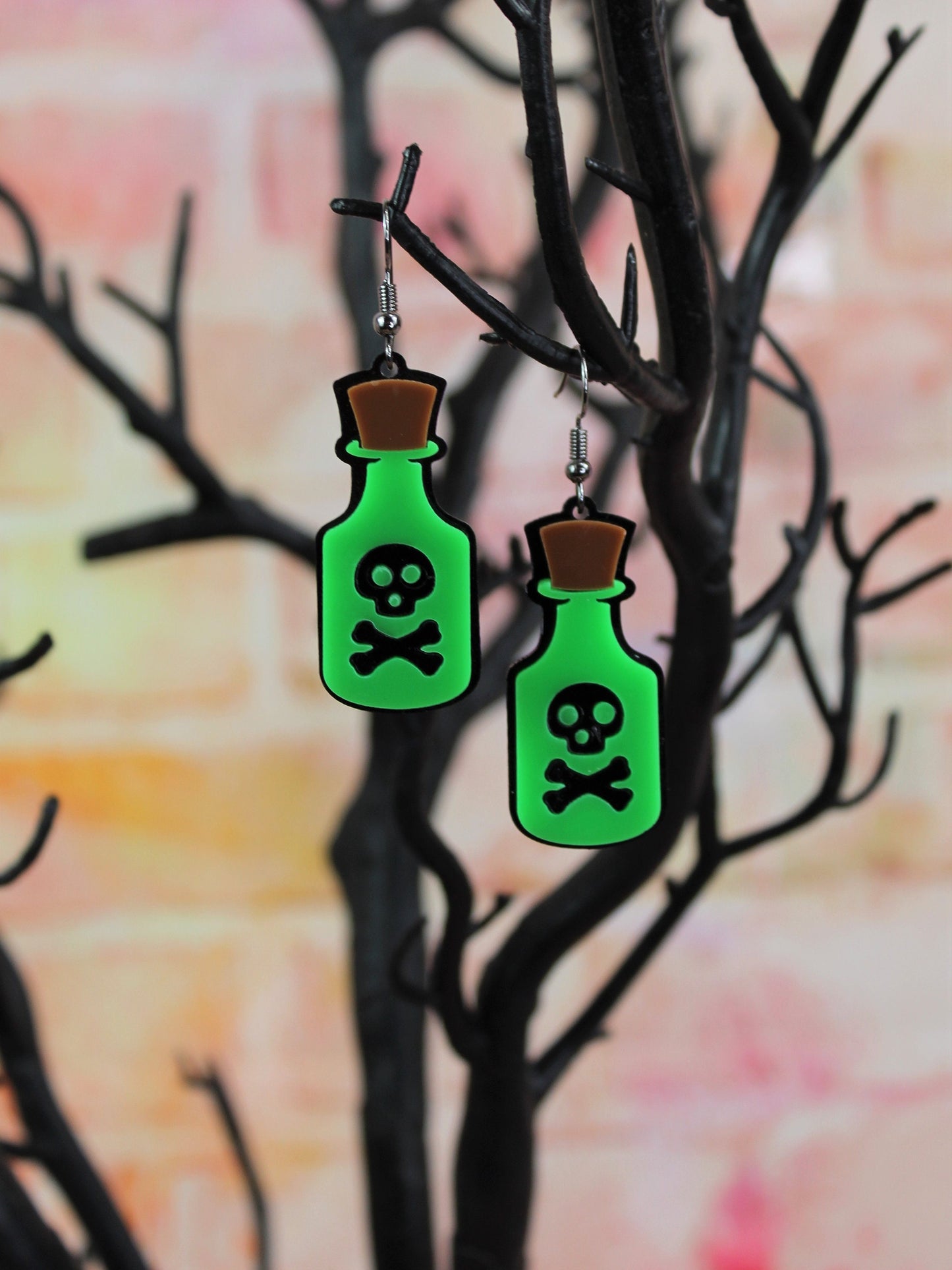 Poison Bottle Earrings, Pagan Gift, Witches Earrings, Alternative Christmas Earrings, Potion Earrings, Skull Crossbones, Cosplay Earrings