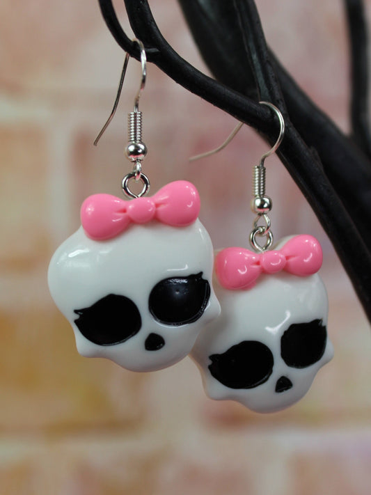 Skull Earrings, Spooky Girl Earrings, Skull Jewellery, Love Token, Sugar Skull Earrings, Cosplay, Festival Earrings, Pink Earrings