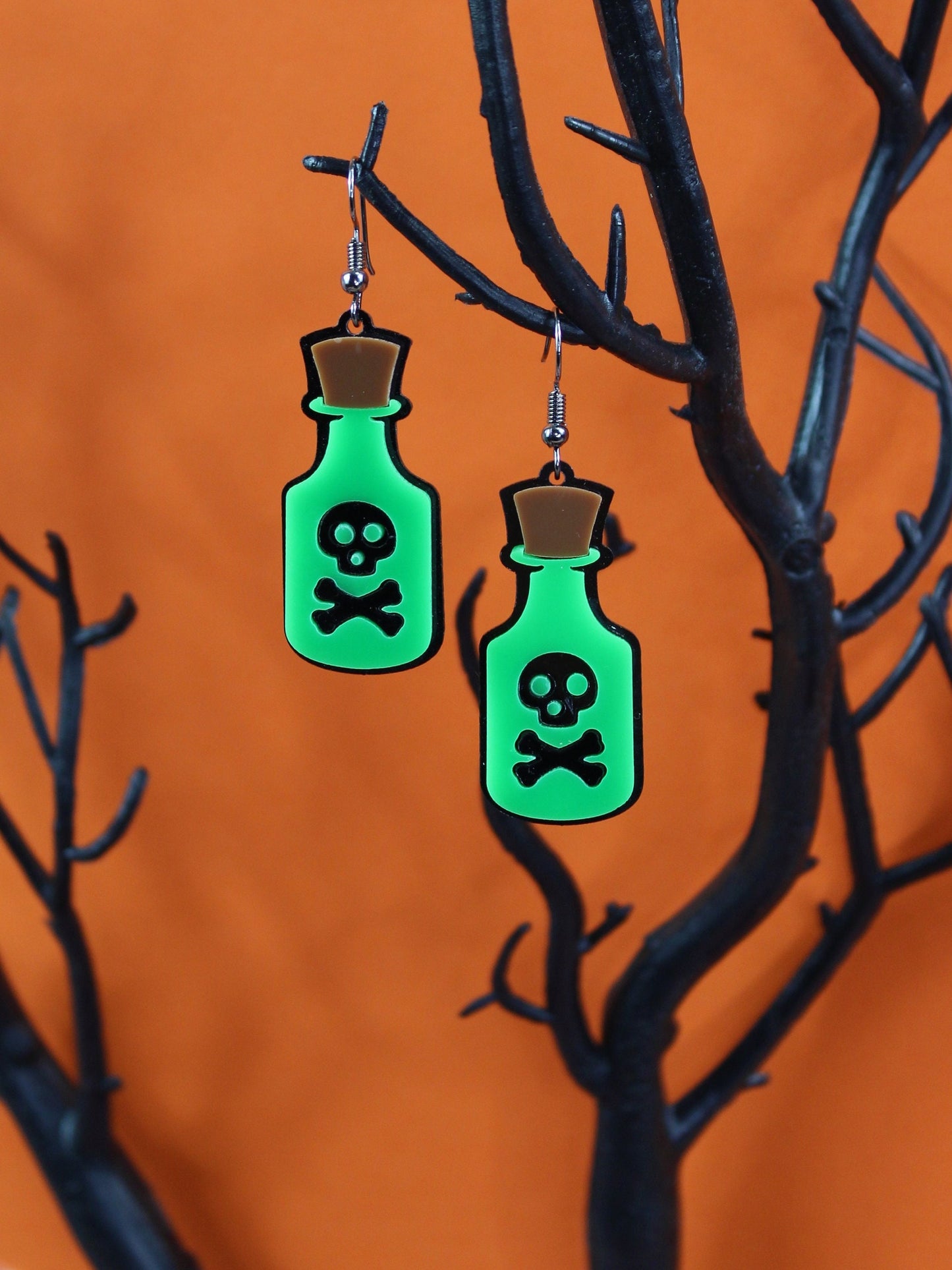 Poison Bottle Earrings, Pagan Gift, Witches Earrings, Alternative Christmas Earrings, Potion Earrings, Skull Crossbones, Cosplay Earrings