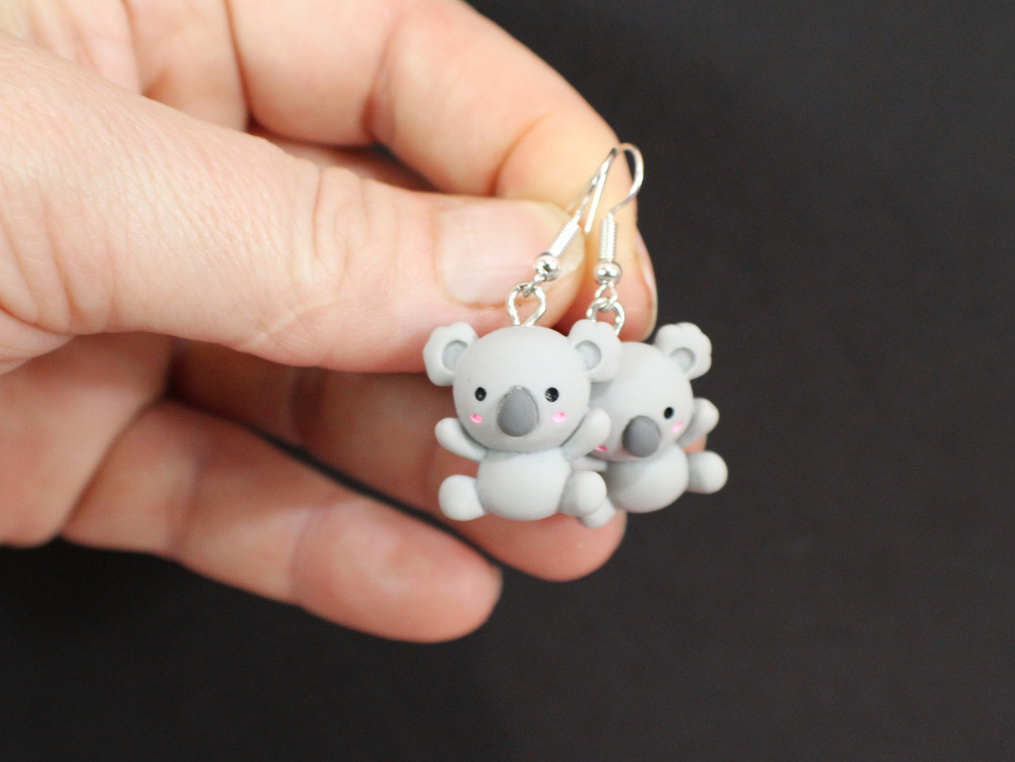 Koala Bear Earrings, Kawaii Dangle Koala Earrings, Cute Grey Australian Koala Bear, Koala Bear Gift, Animal Earrings, Zoo Animal Gift