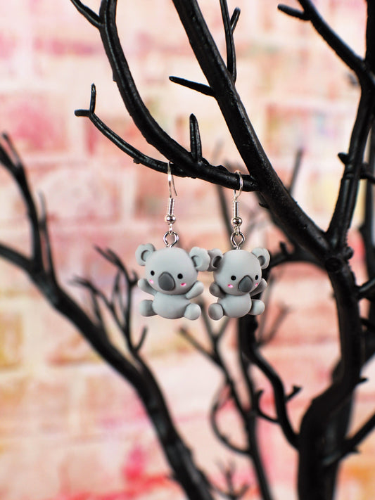 Koala Bear Earrings, Kawaii Dangle Koala Earrings, Cute Grey Australian Koala Bear, Koala Bear Gift, Animal Earrings, Zoo Animal Gift