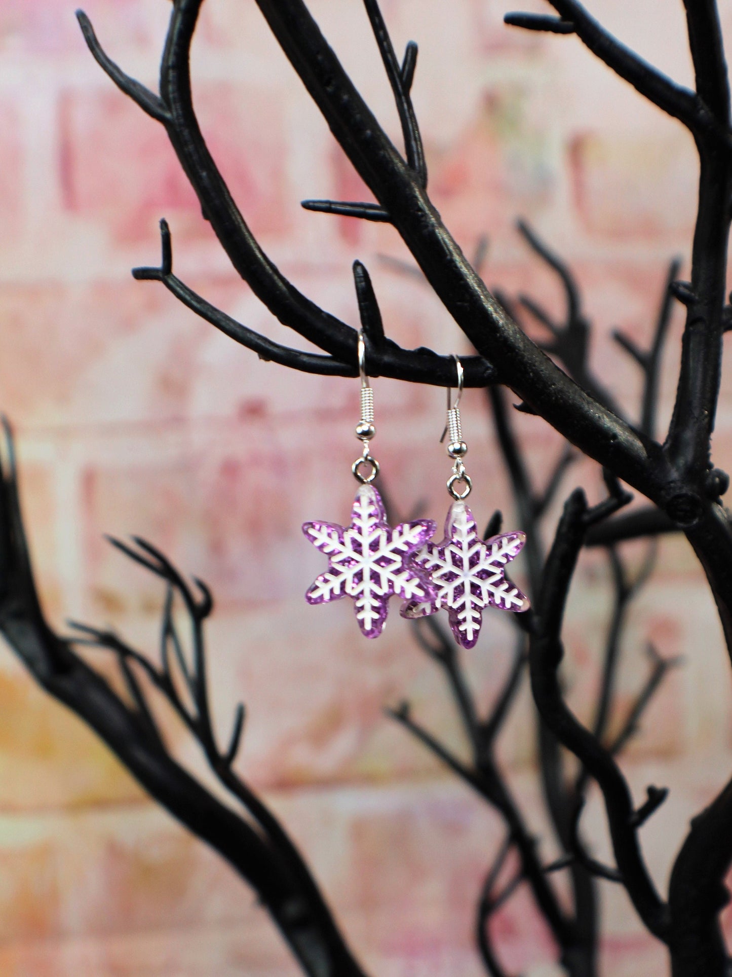 Snowflake Earrings, Silver Snowflakes, Purple Snowflakes, Blue Snowflakes, Christmas Earrings, Winter Earrings,