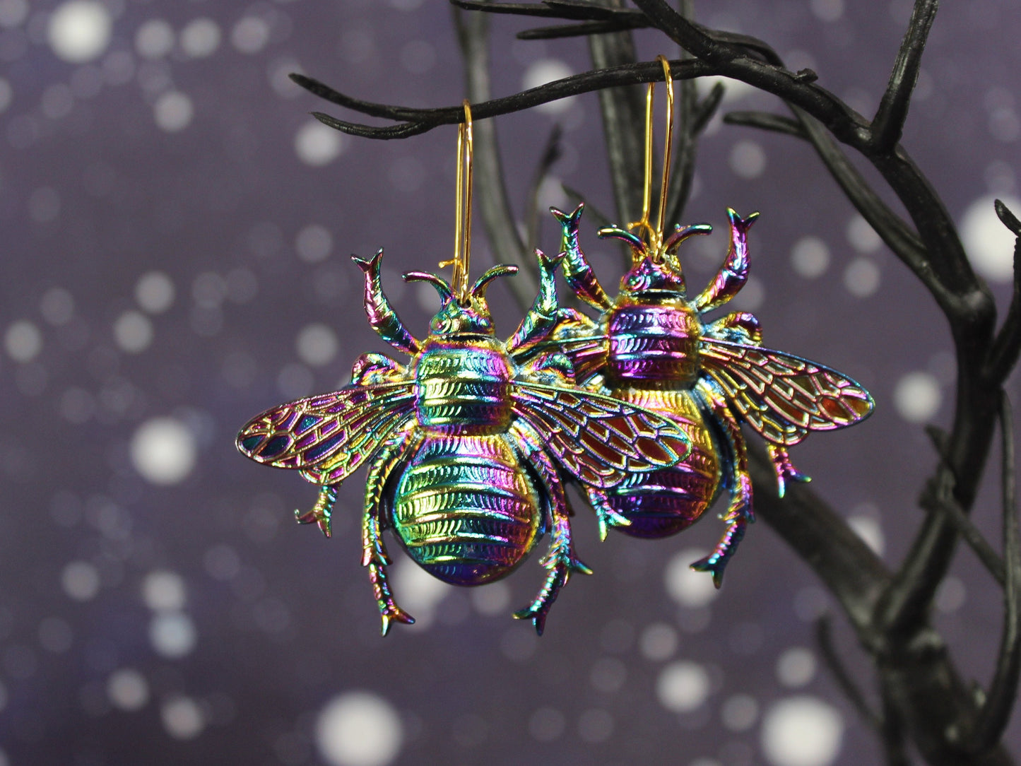 Bee Earrings, Queen Bee Gift, Psychedelic Bee Earrings, Apiary Gift, Bee Keepers Gift, Gardeners Gift, Christmas Earrings, Rainbow Bees