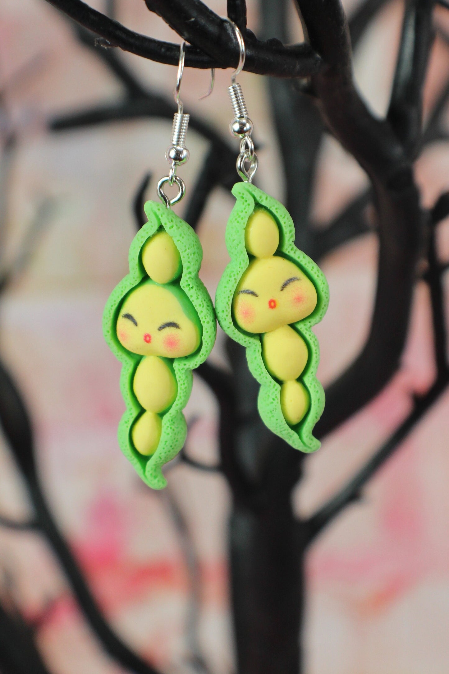 Peas in a Pod Dangle Earrings, Cute Kawaii Peas in Pod Earrings, Vegetable Earrings, Gardner's Gift, Veggie Earrings, Pea Earrings Gift