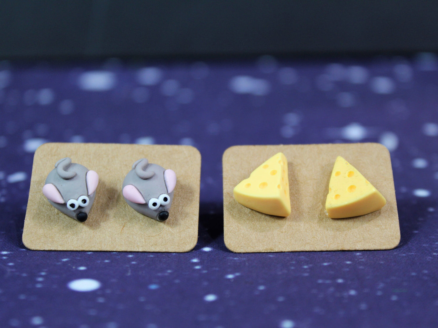 Mouse Earrings, Cheese Earrings, Mouse Stud Earring, Mice Stud Earrings, Cheese Stud Earrings, Christmas Party Earrings, Cheese Lovers Gift