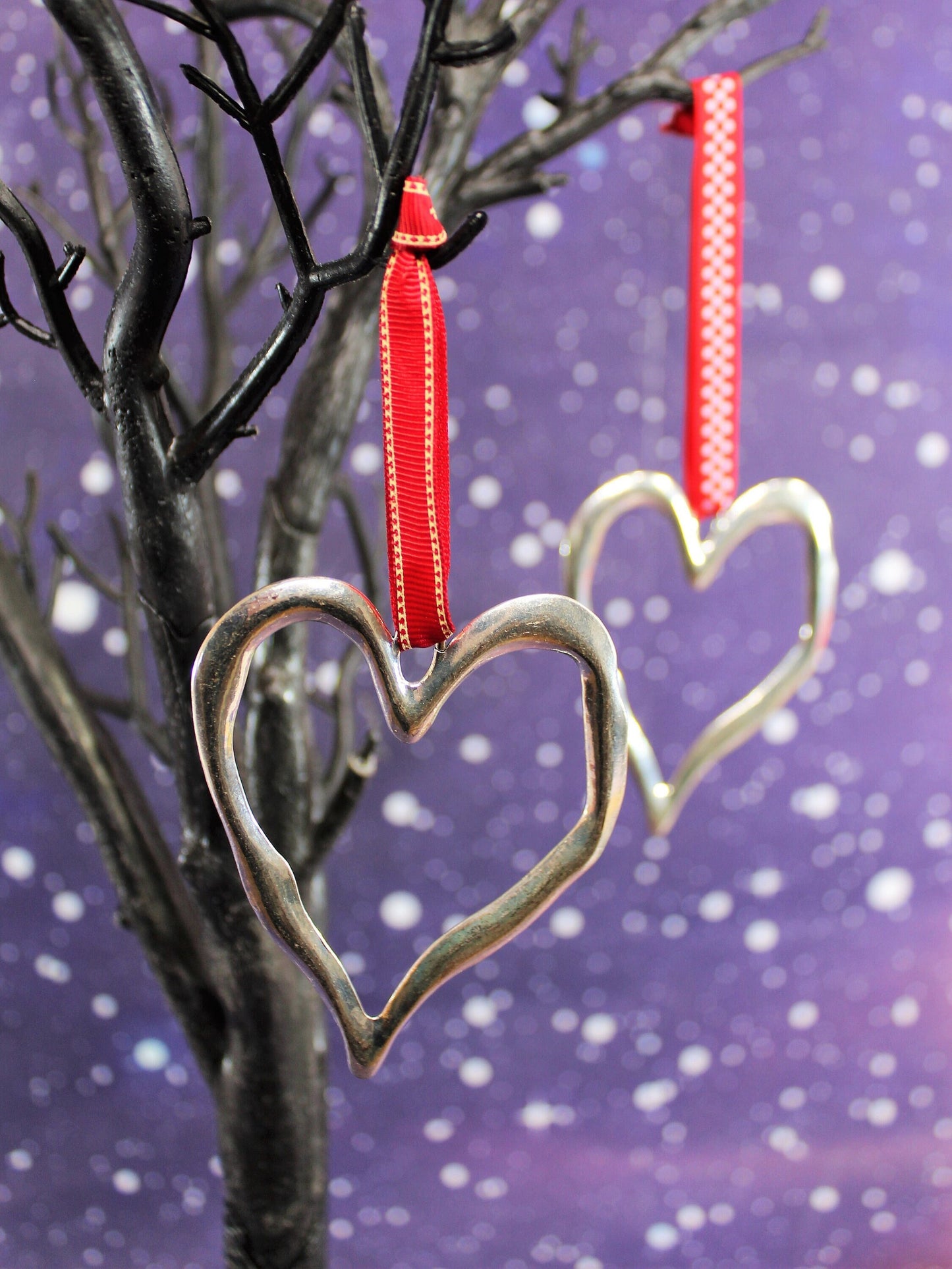 Heart Tree Decoration, Large Heart Hanging Ornament, Nordic Christmas Kawaii Heart, Silver Hanging Christmas Hearts, Alternative Christmas