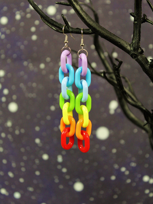 Rainbow Chain Drop Earrings, Rainbow Chain link Earrings, Pride Earrings, Rainbow Earrings, Valentines Earrings, LGTBQ Pride Earrings