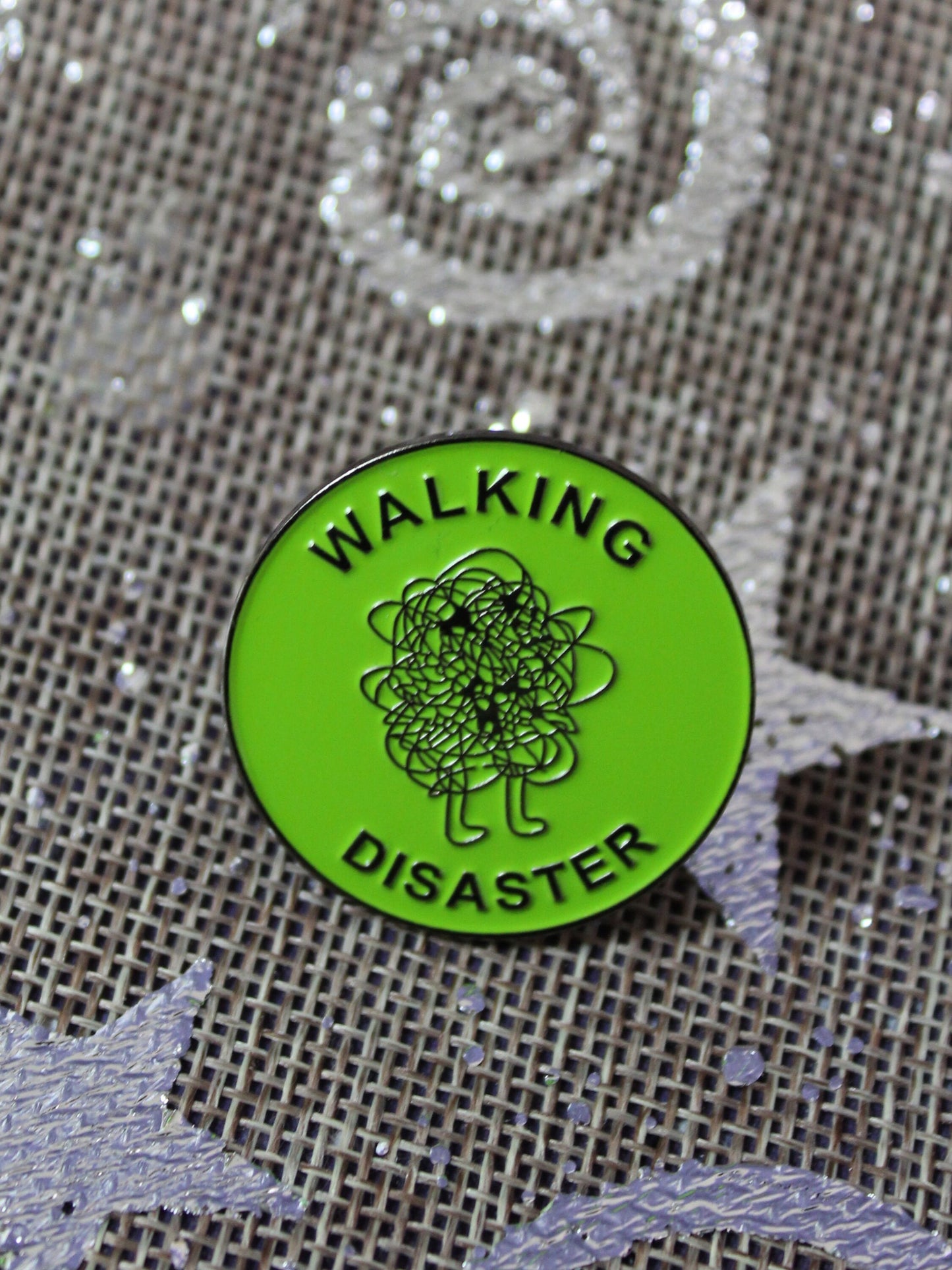 Walking Disaster Pin Badge, Hat Pin, Bag Pin, Quirky Pin, Enamel Pin Collector, Anxiety Pin , Fun Pin, Party Favour, Easter Basket filler