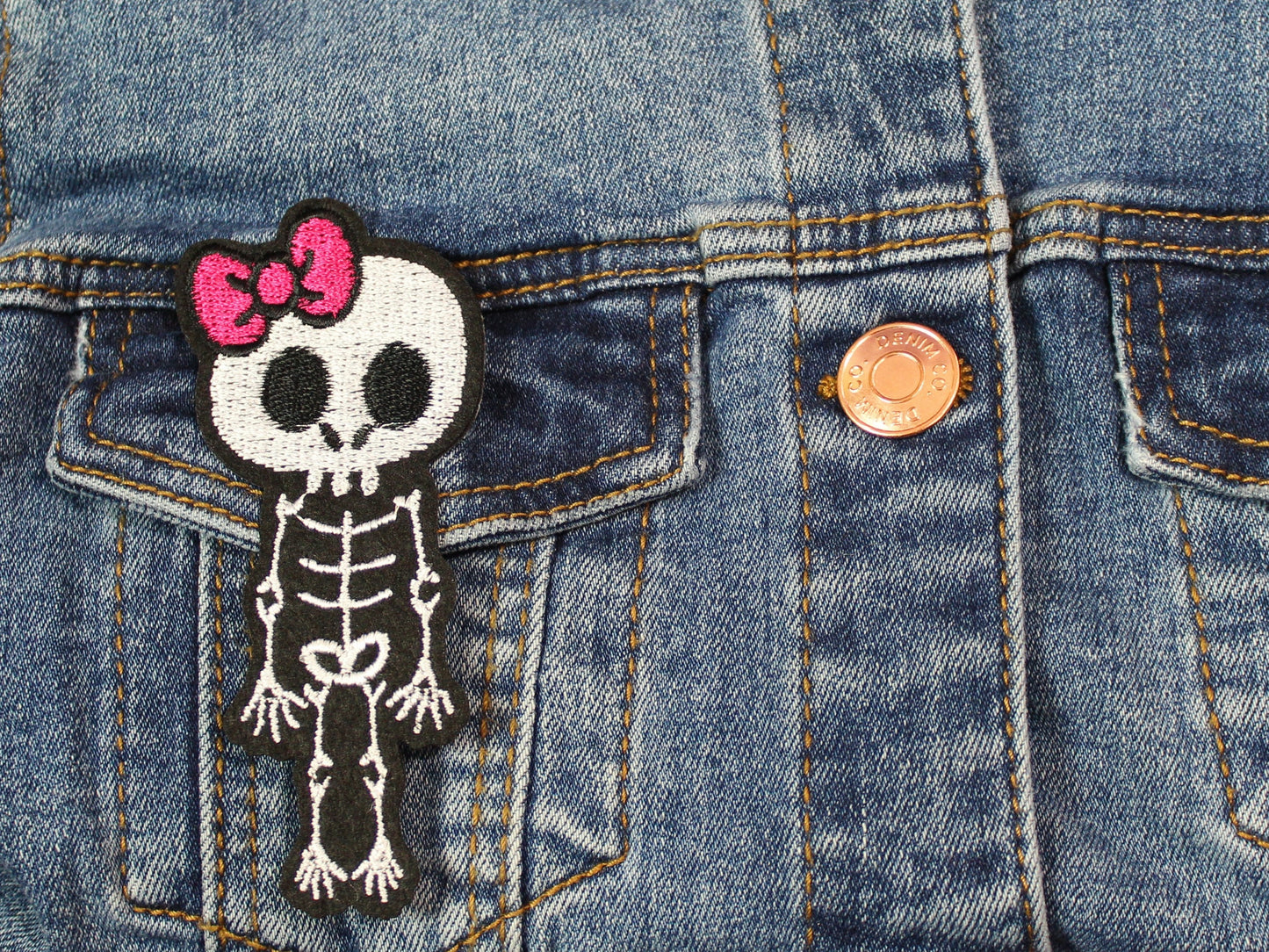 Skeleton Girl Embroidered Iron on Patch, Skeleton Sew on Patch, Embroidered Skeleton Badge, Skeleton Motif, Kawaii Skeleton Applique