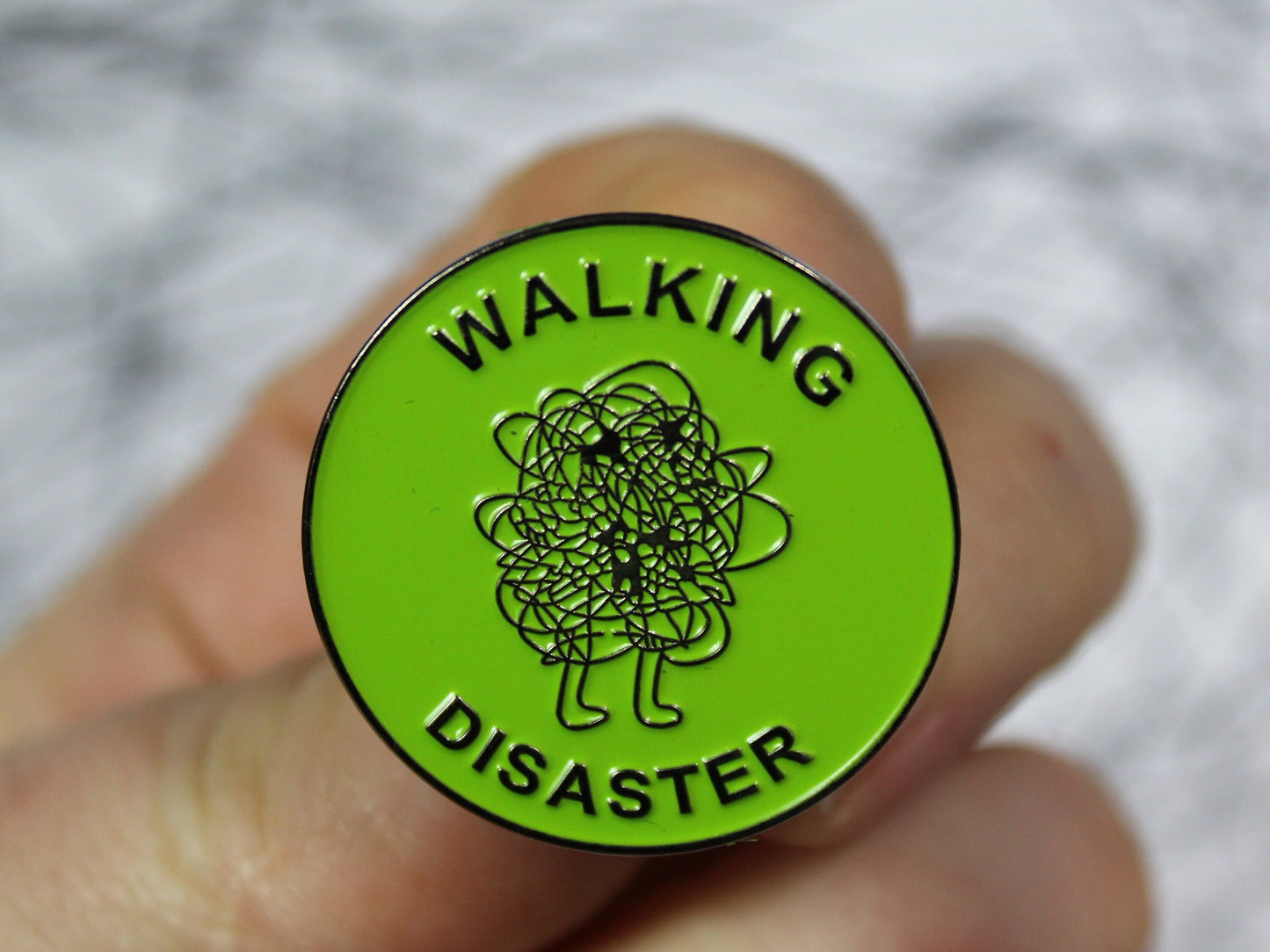 Walking Disaster Pin Badge, Hat Pin, Bag Pin, Quirky Pin, Enamel Pin Collector, Anxiety Pin , Fun Pin, Party Favour, Easter Basket filler