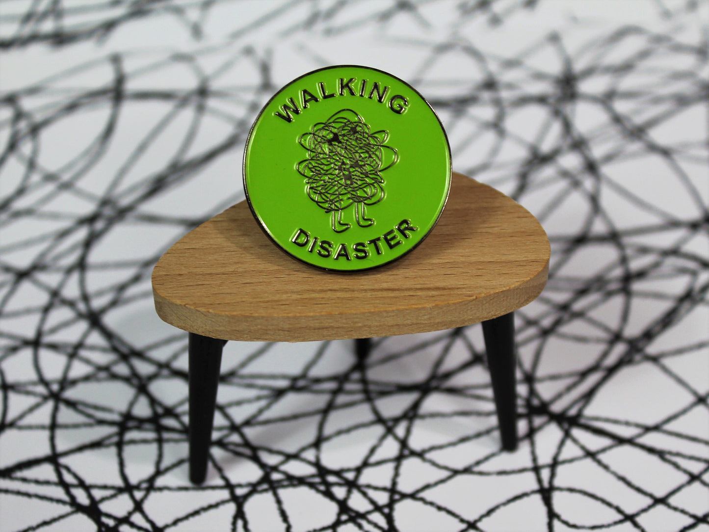 Walking Disaster Pin Badge, Hat Pin, Bag Pin, Quirky Pin, Enamel Pin Collector, Anxiety Pin , Fun Pin, Party Favour, Easter Basket filler