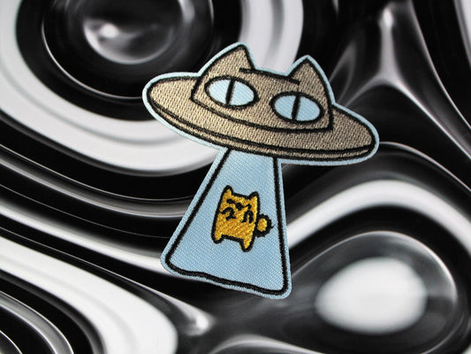 Cat in a spaceship Patch, UFO Cat Patch, Rocket Cat, UFO Embroidered Applique Patch, Sew on Cat Patch, Space Gift, Area 51, Roswell Patch