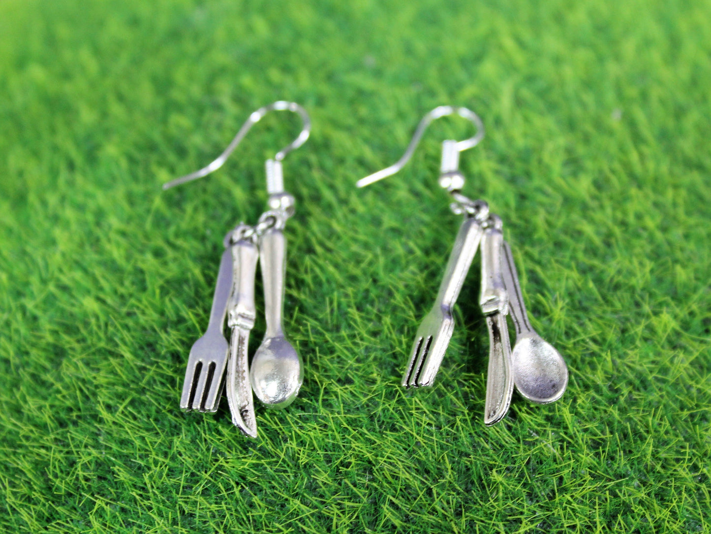 Cutlery Earrings, Fork, Spoon and Knife Dangle Earrings, Kawaii Food Earrings, Chefs Gift, Cooks Earrings, Baking Gift, Retro Food Earrings