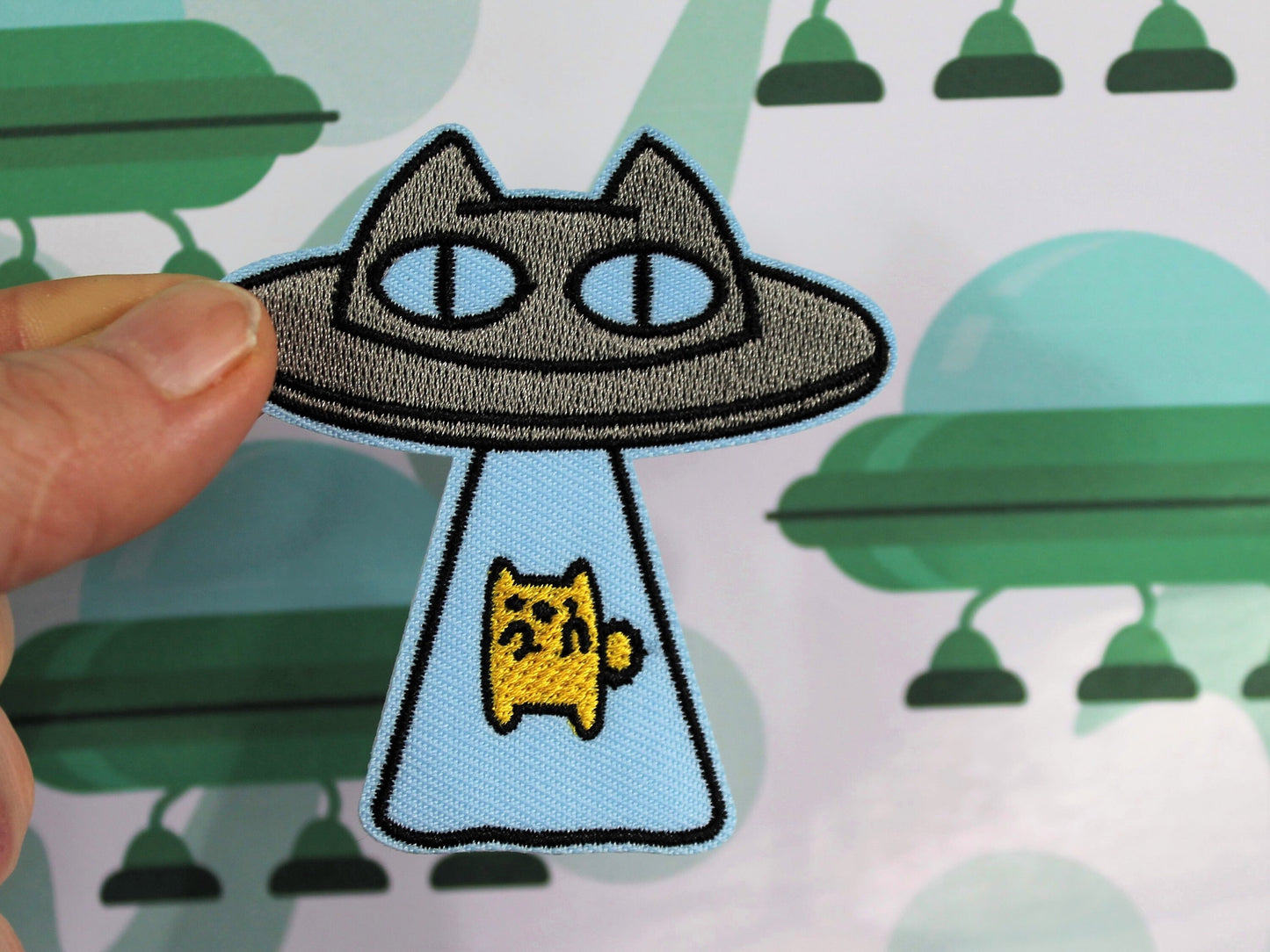 Cat in a spaceship Patch, UFO Cat Patch, Rocket Cat, UFO Embroidered Applique Patch, Sew on Cat Patch, Space Gift, Area 51, Roswell Patch