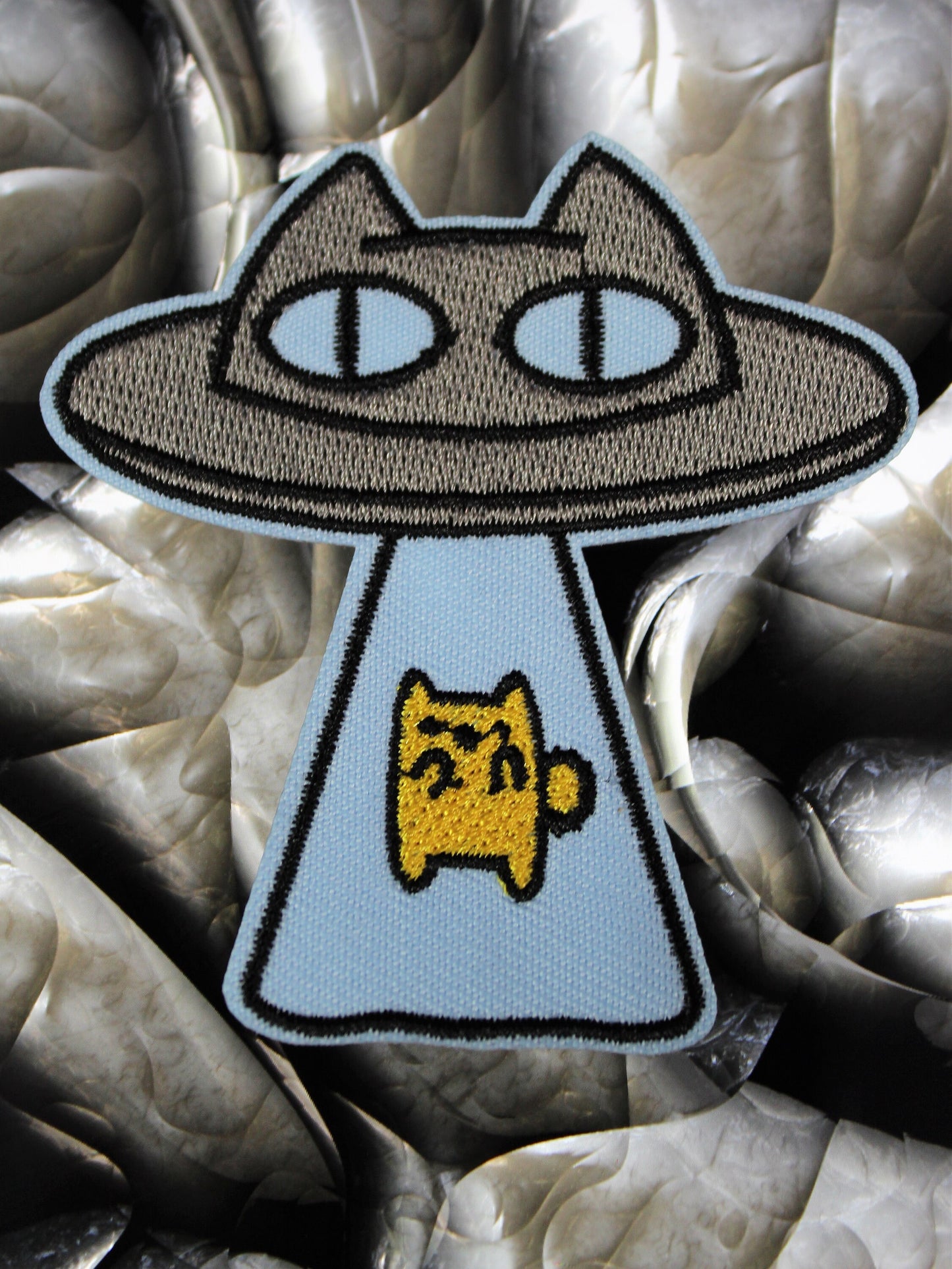 Cat in a spaceship Patch, UFO Cat Patch, Rocket Cat, UFO Embroidered Applique Patch, Sew on Cat Patch, Space Gift, Area 51, Roswell Patch