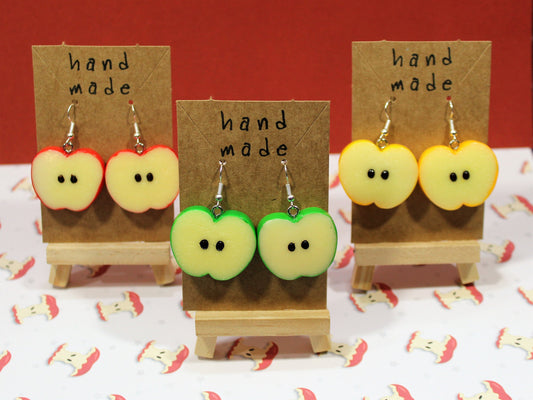 Apple Slice Earrings, Red Apple Earrings, Green Apple Dangles, Yellow Apple Half Slice, Food Lovers Gift, Apple Earrings, Kawaii Apples